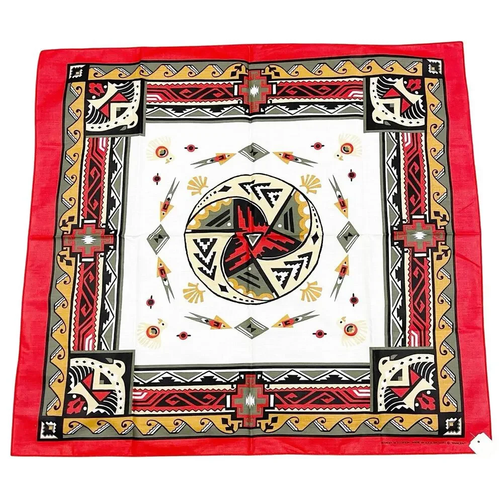 Vintage Wamcraft Bandana RN 14193 Southwestern Aztec Scarf 30x28 Poly/Cotton USA